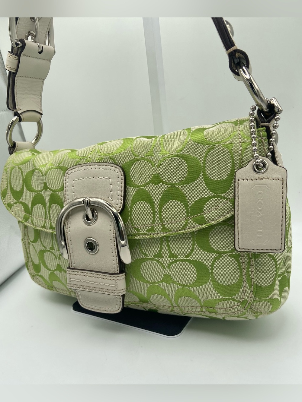 Coach F15668 Rare Lime Green Signature Soho Buckle Flap Y2K Shoulder Bag